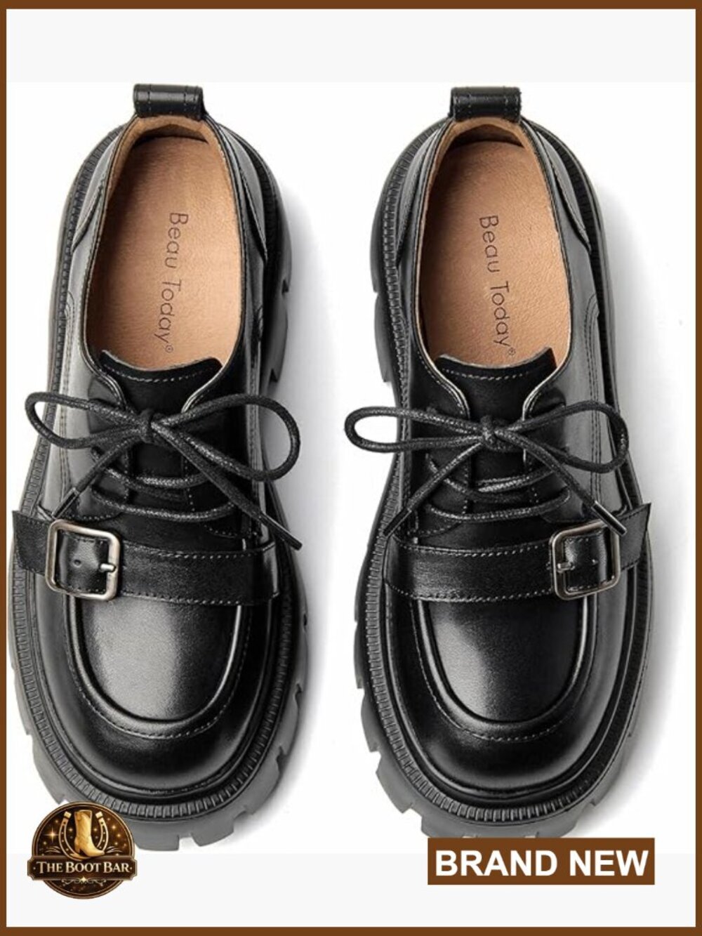 Women's Chunky Platform Oxfords Lace Up Leather Comfort Work Dress Shoes
